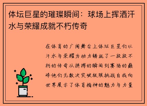 体坛巨星的璀璨瞬间：球场上挥洒汗水与荣耀成就不朽传奇